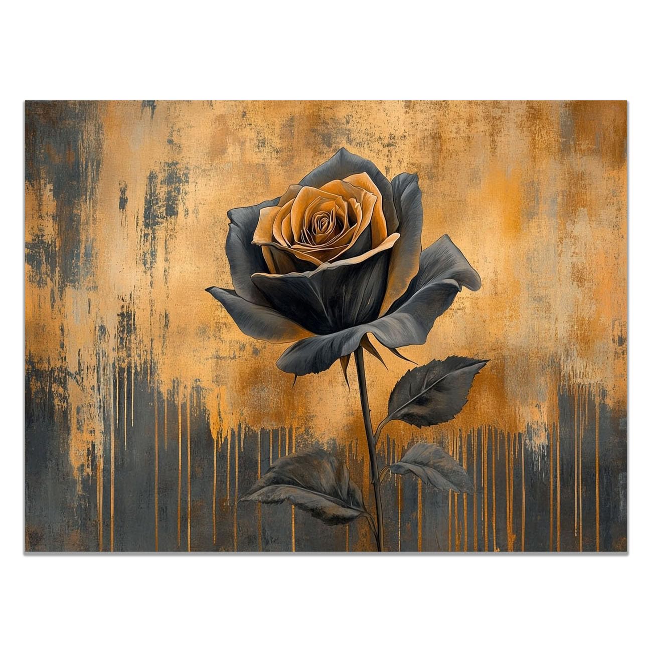 QUSAAOU Wall Art For Hallway And Stairs Monochrome Gray Gold Rose Dripping Morden Livingroom Wall Decor Nature Pictures For Bedroom Kitchen Corridor Office Decor(gold)-30x45cm Unframed