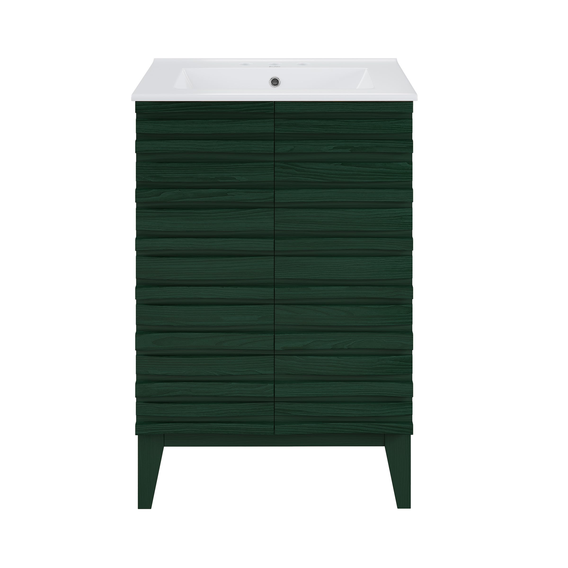 Swiss Madison Cascade 24" Freestanding Bathroom Vanity in Green Oak with 3-Hole Widespread Sink Top