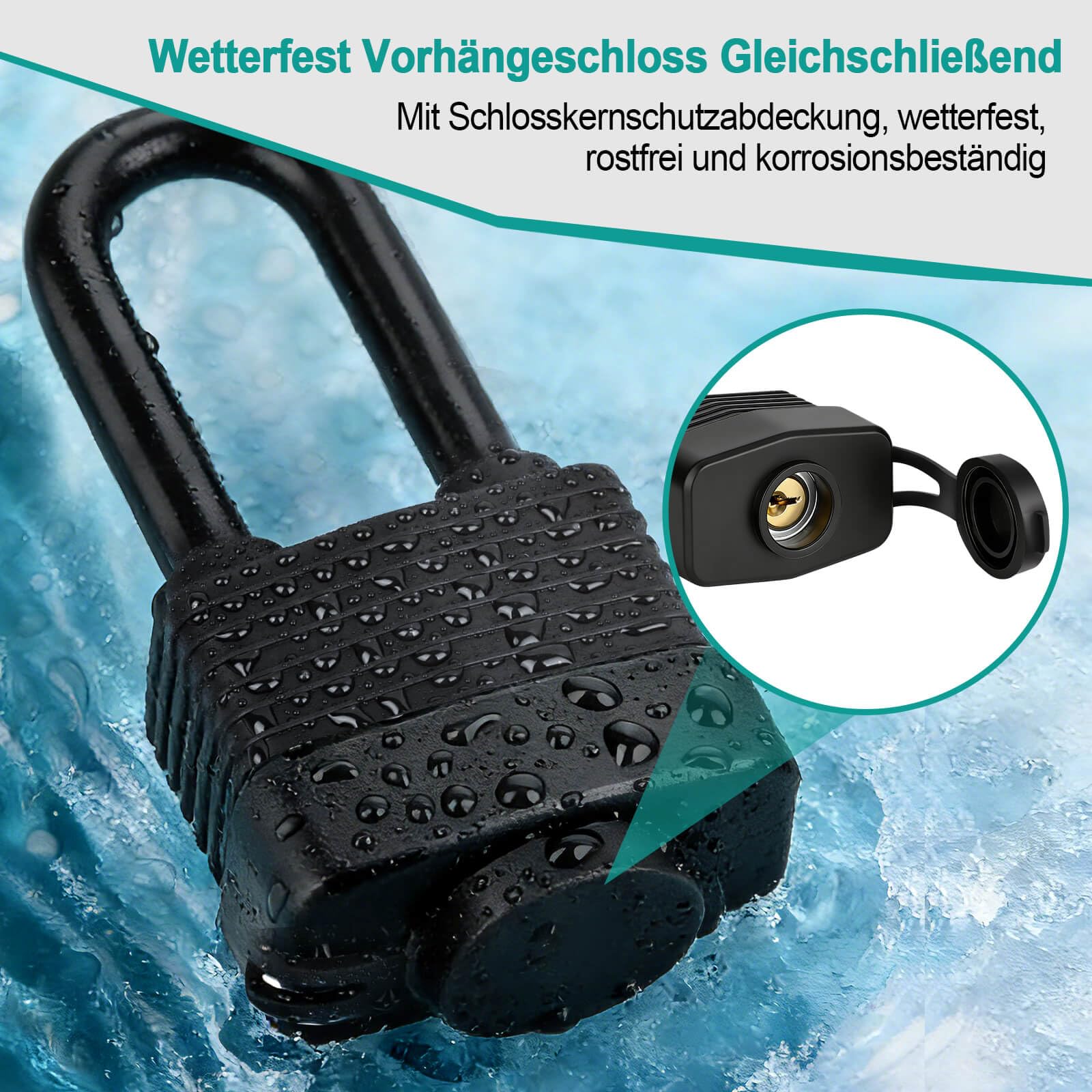 Vorhängeschloss Gleichschließend Wetterfest Wasserdicht Padlock Schloss Sicherheitsschloss Schlösser Kellerschloss Schloß Schl Vorhangschloss für Gartentor Garagentor (3 Blau/3 Schwarz)