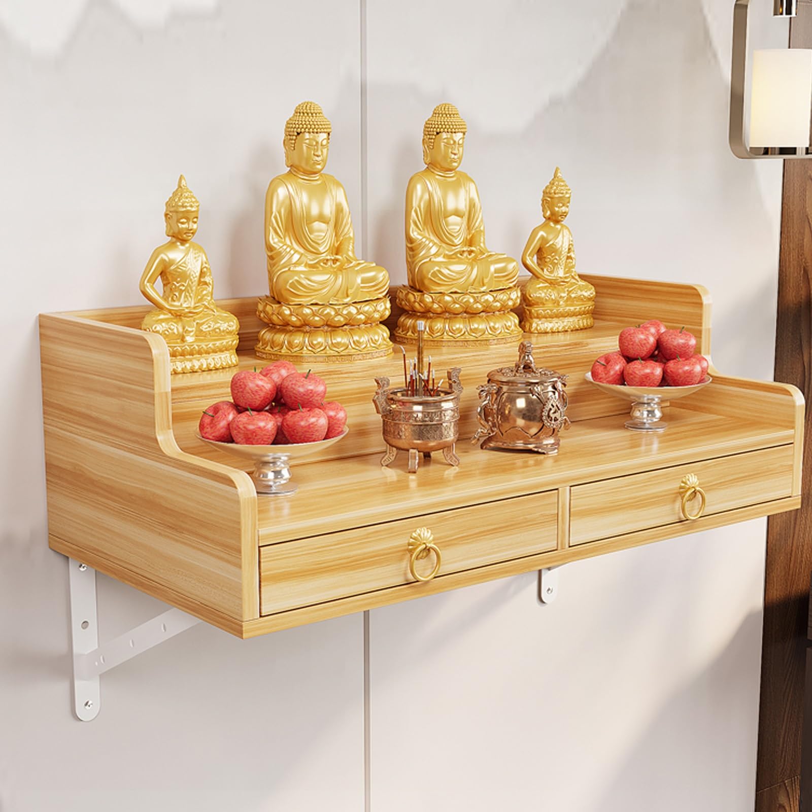 IvyLoutish Solid Wood Altar Table Shelf, Wall-Mounted Shrine Stand for Prayer and Meditation, Buddhist Altar for Living Room