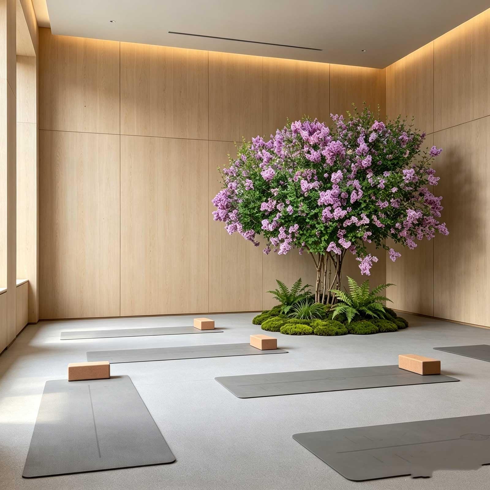 KIBONCY Faux Blooming Lilac Tree, Natural Shape Purple Lilac Artificial Tree, Fake Floral Tree for Hotel Studio Aesthetic Decor(7x6m)