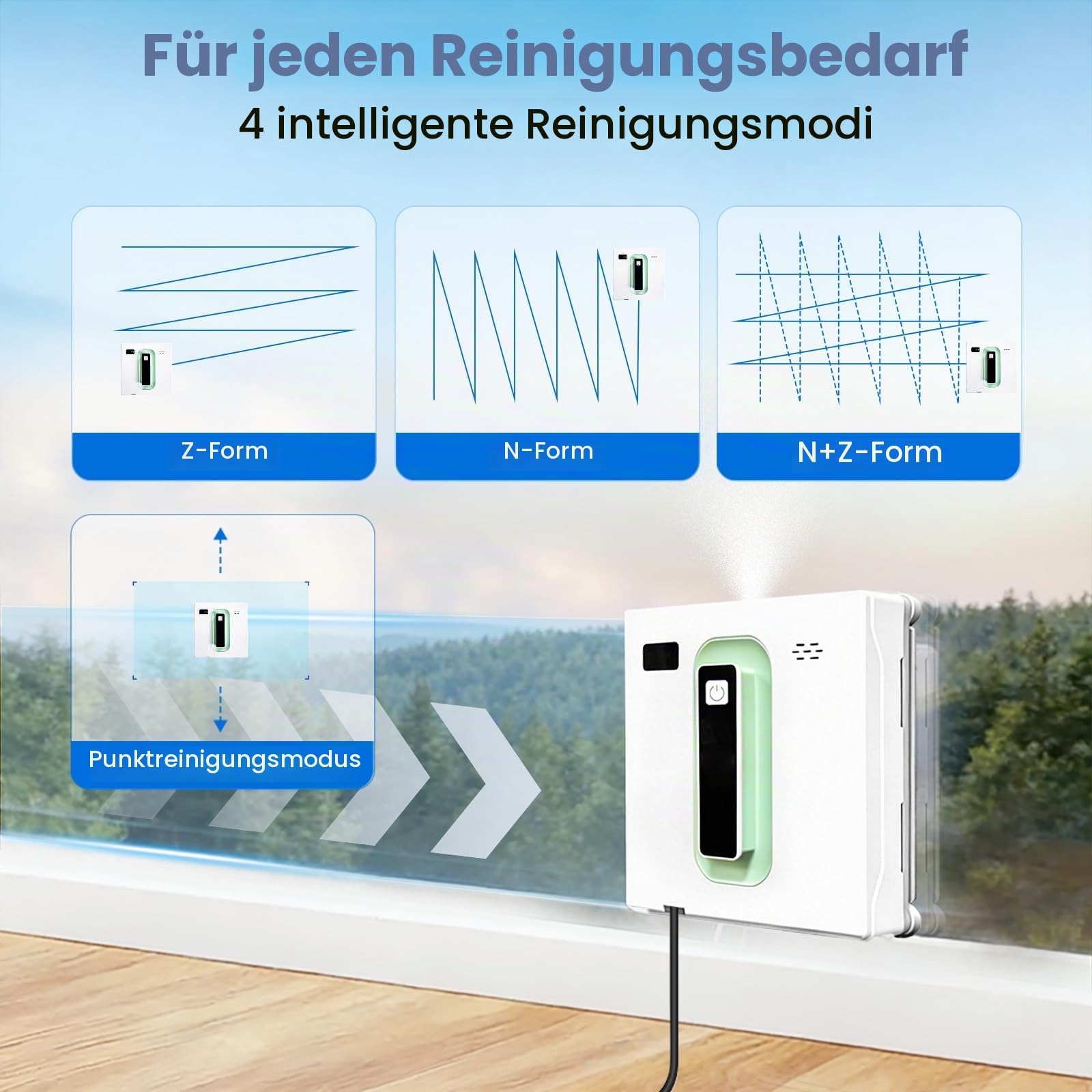 Fensterputzroboter, Quadratischer Roboter Fensterreiniger Roboter mit bürstenlosem Motor, ultradünner Dual-Wasserstrahl, intelligenter Reiniger mit 650mAh USV-Akku, APP/Fernbedienung für Glas
