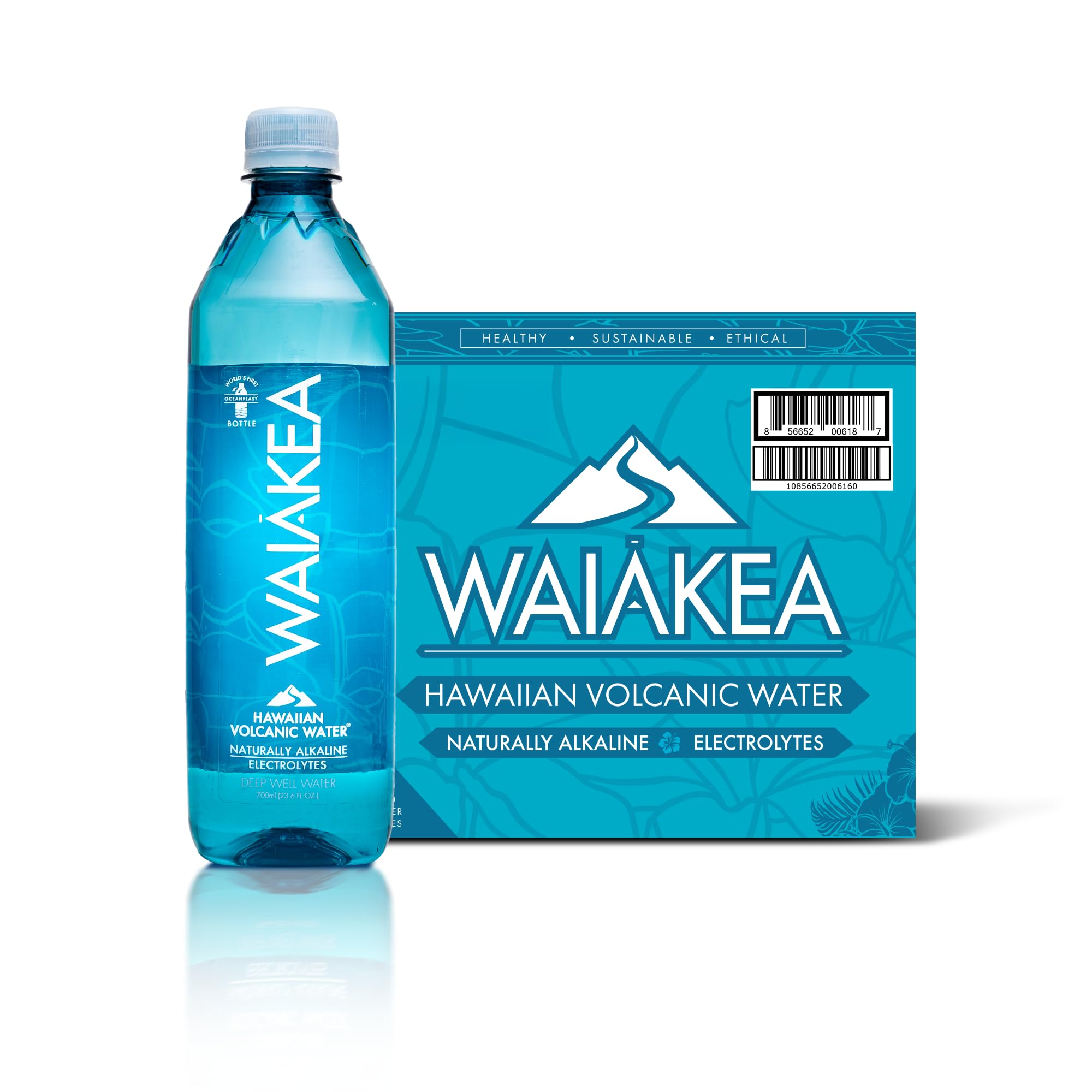Waiākea - Hawaiian Volcanic Water - Naturally Alkaline Water - pH Range 7.6 to 8.2 - All Natural Minerals & Electrolytes - 100% Recycled Water Bottles - Bottled Water 15 Pack - 23.7 Fl Oz, 700 mL