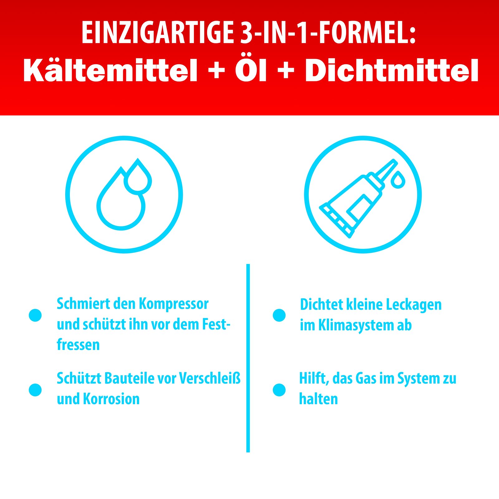 5in1 - Kältemittel R134a + Schlauch, 2X 235 g für Auto Klimaanlage mit Öl, Dichtungsmittel, UV-Farbstoff, Trocknungsmittel - Schützt den Kompressor