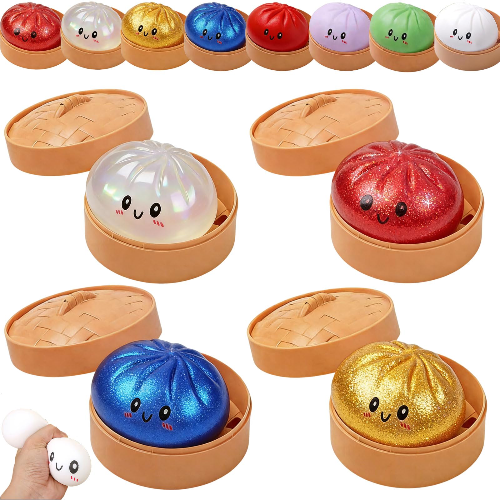Dumpling Squishy, Squishy Dumpling Toy, Glitter Dumplings Squishiest Toy with Steamer Box, Stress & Anxiety Relief Toys for Kids & Adults Non-Edible (White) — view 26