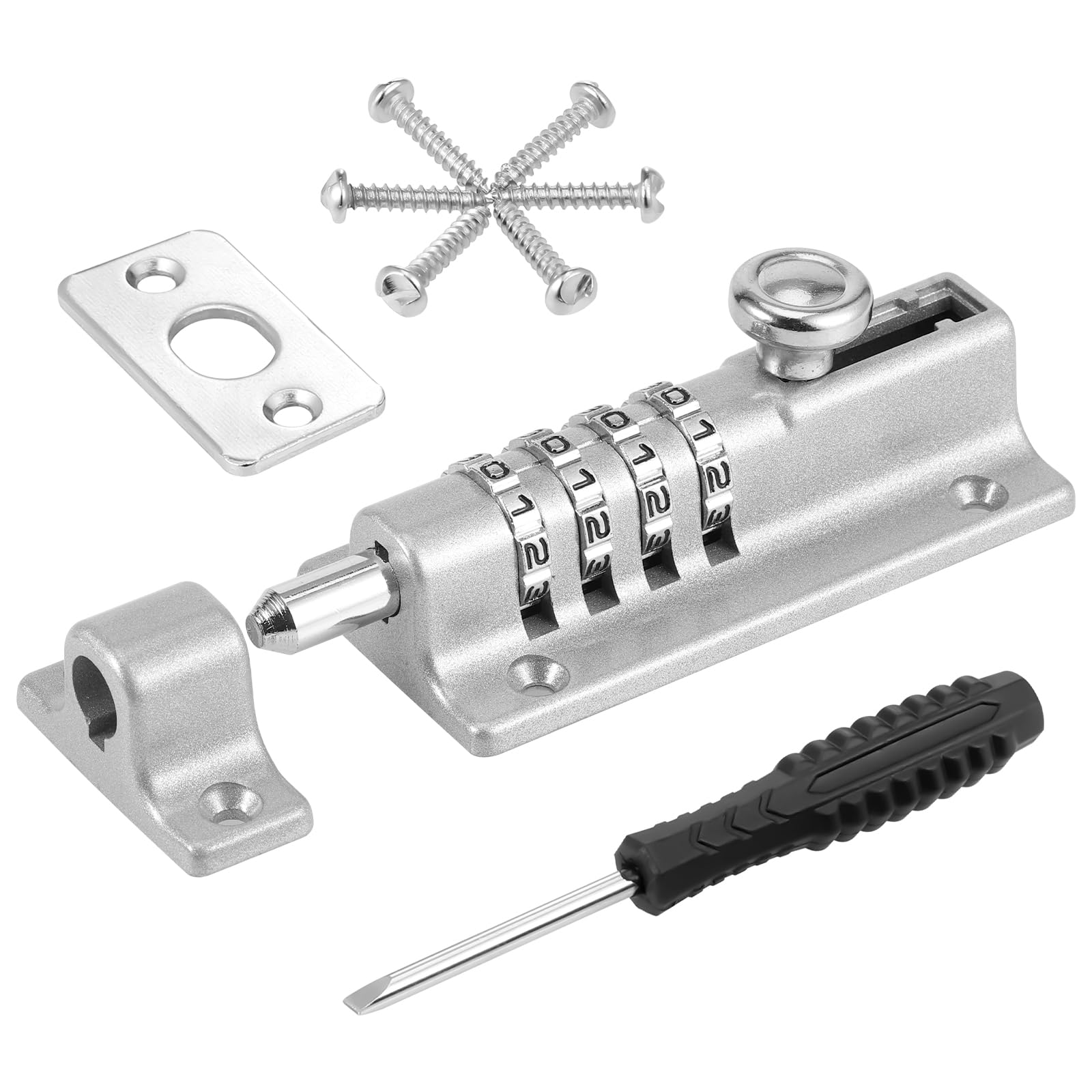Fentar Combination Locking Bolt, Heavy Duty Gate Bolt with Screws, Combination Lock Gate Latch for Wooden Gates, Rustproof Shed Lock, 4 Digit Combination Bolt Lock for Garden Gate Bedroom Patio