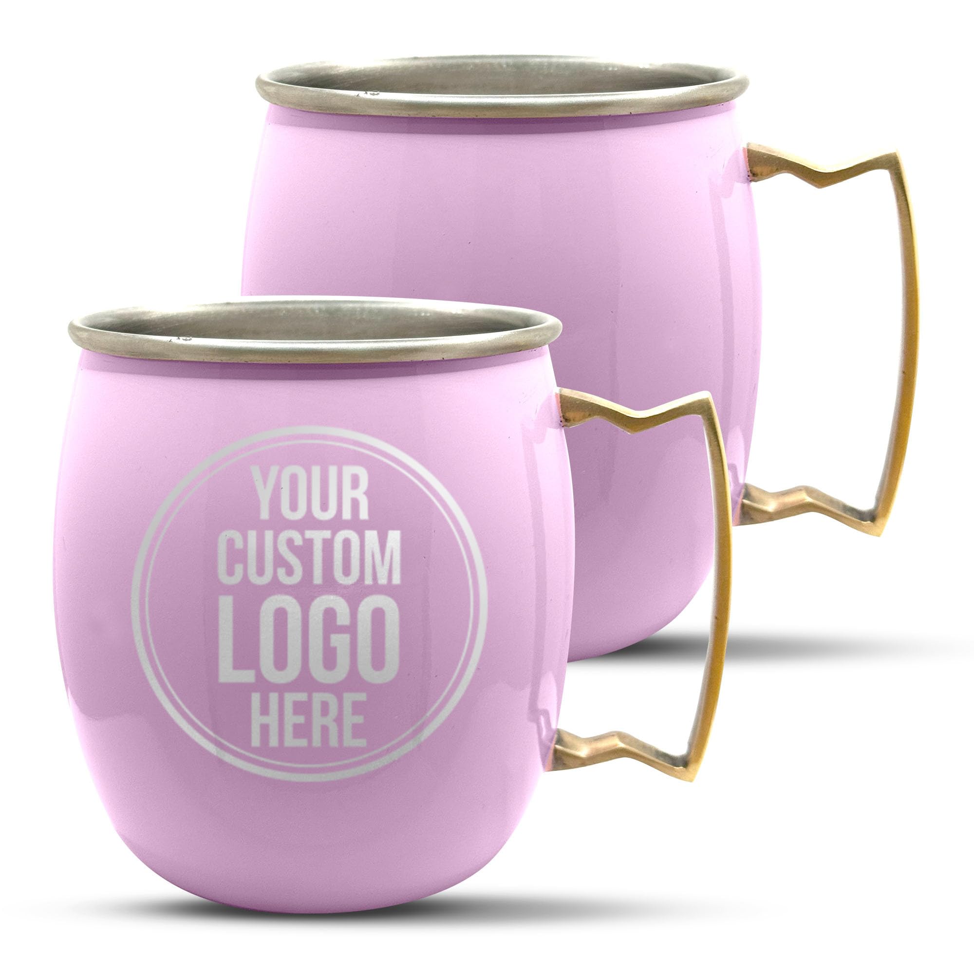 Personalized Custom Pink Mug Smooth Finish Moscow Mule with Brass Handle | Laser Engraved with Your Logo, Phrase or Design for Business or Event Bar Style Cup, 18 oz | Set of 2