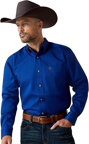 Camisa lisa de Ariat, hecha de sarga para hombre, S, Ultramarino