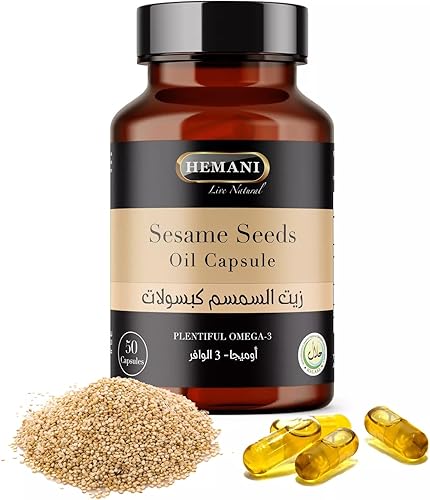 Hemani Cápsulas de aceite de sésamo 800 mg 50 cápsulas - Sesamum indicador prensado en frío, suplemento vegetariano para apoyo al bienestar