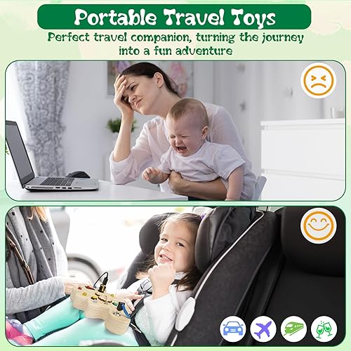 Miniatura 7 de Tablero de actividades para niños pequeños, juguetes Montessori para bebés de 1 a 3 años + años, tablero de madera con luz LED, juguetes sensoriales