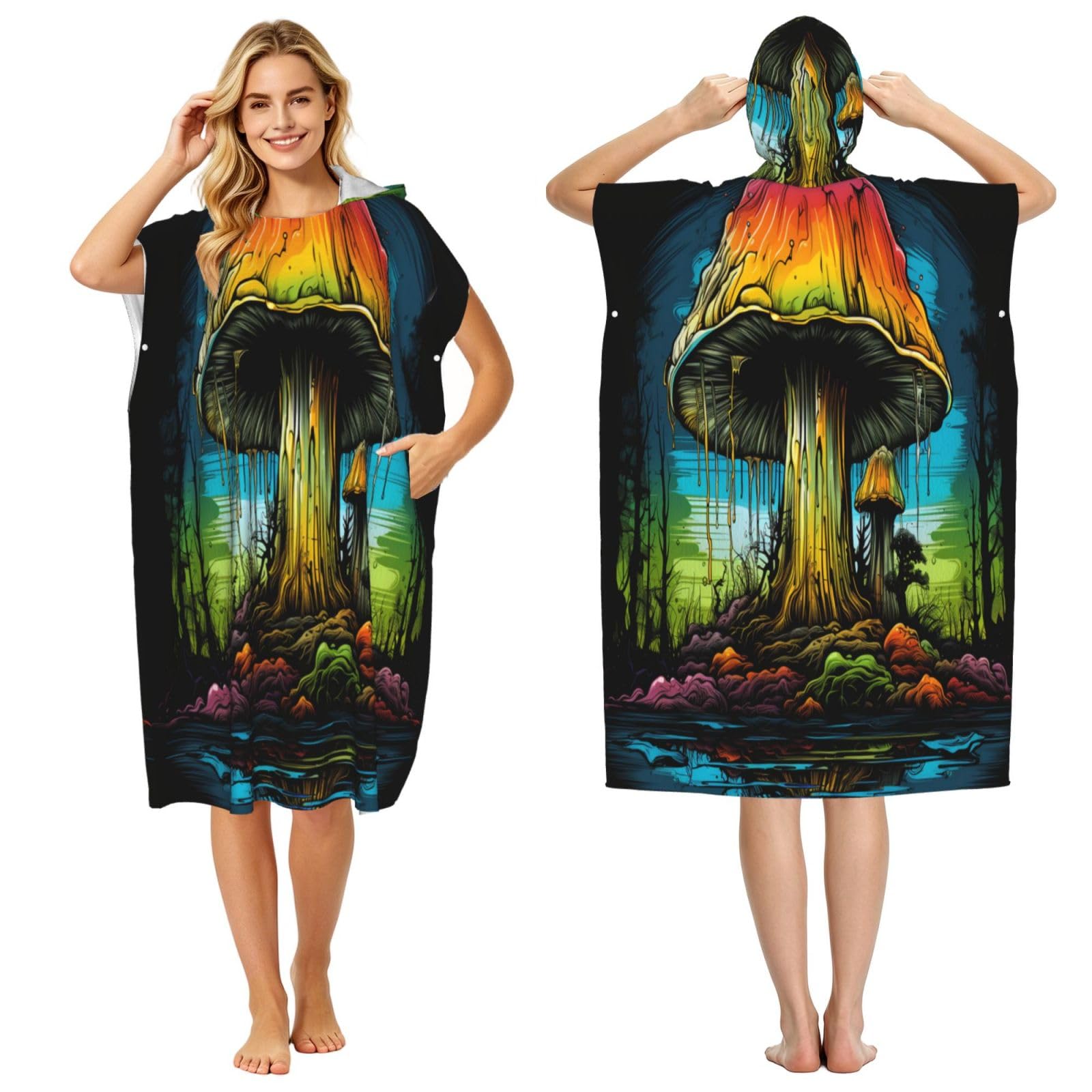 DTHKJNLSF Giant Mushroom Adult Hooded Beach Poncho Towel