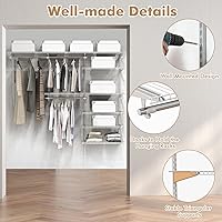 Vista 41 de Tangkula 4 to 6 FT Custom Closet Organizer System Kit, Wall-Mounted Storage Organizer with Wire Shelving and Hanging Rods, Adjustable Closet Grey