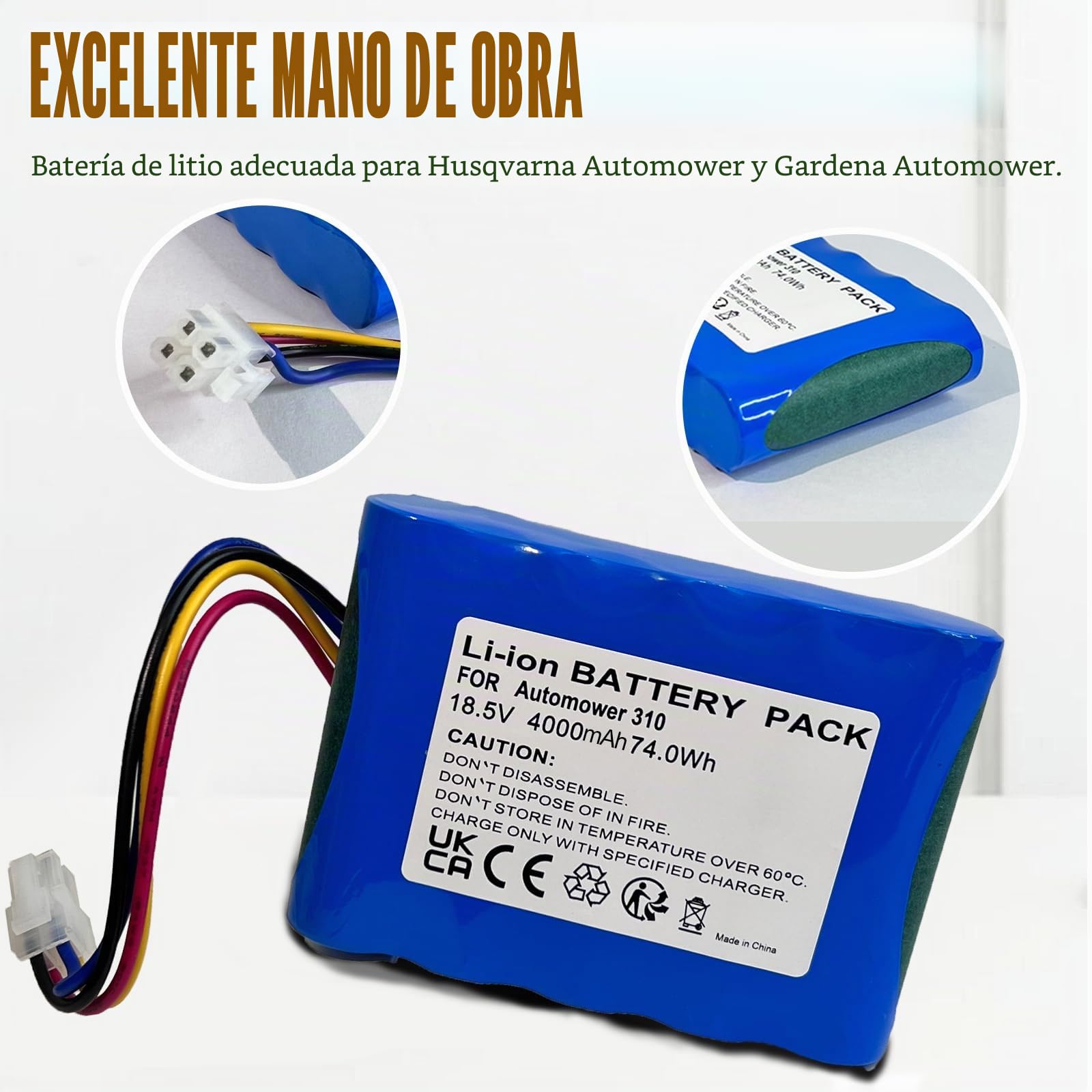 Batería de 18,5V 4,0Ah para Gardena Sileno R100Li, R130Li, R160Li, Compatible con Husqvarna Automower (2015-2018) 310, 315, 584 85 28-02, Repuesto de batería para Robot cortacésped 5848228-01, etc