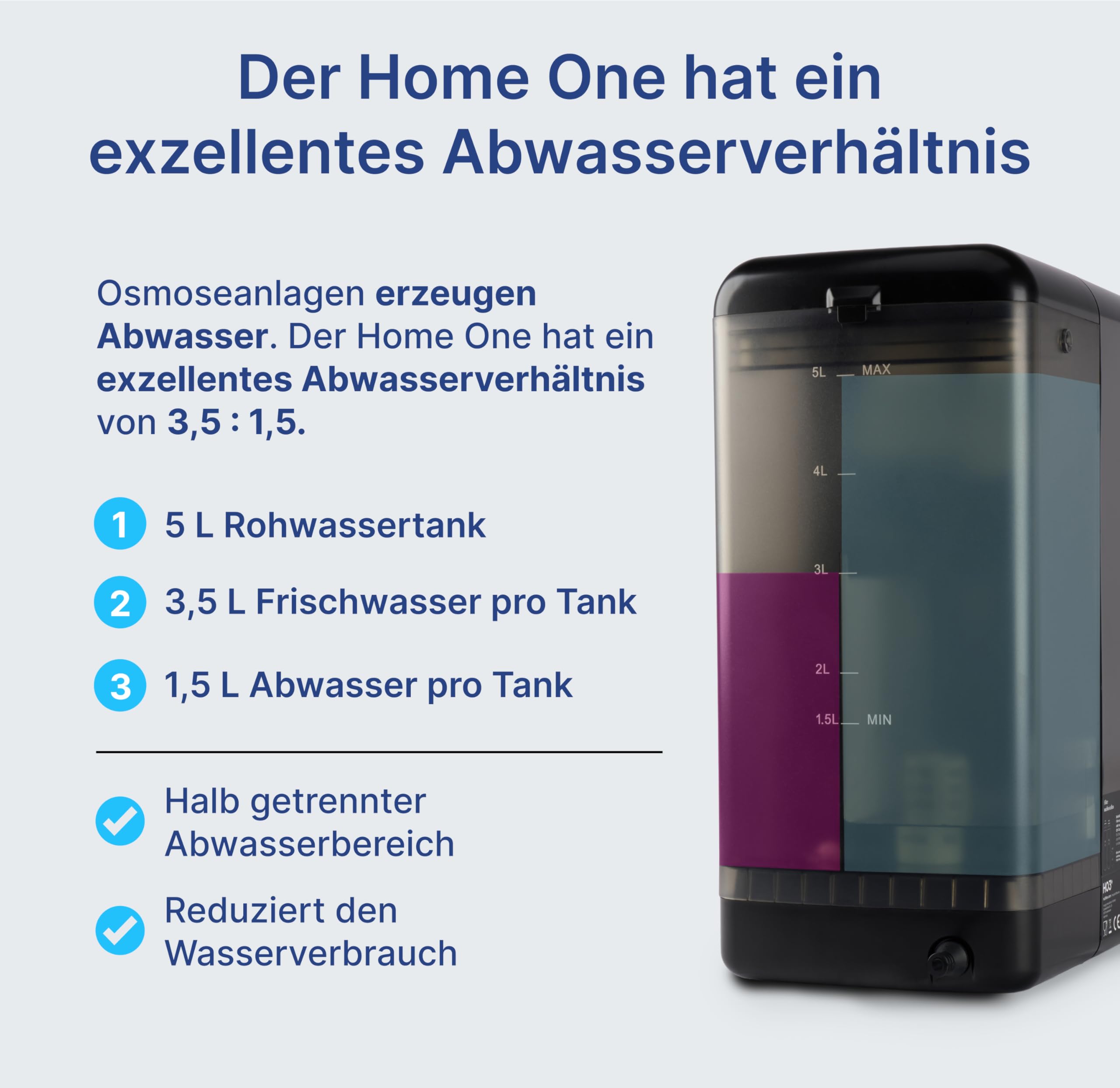 HO3 Home One Auftisch Osmoseanlage für Trinkwasser 4 Temperaturstufen 10 Stufen Wasserausgabe Echtzeit TDS 8 Stufen Filtration Doppel-Luma-UV Wasserfilter Schwarz