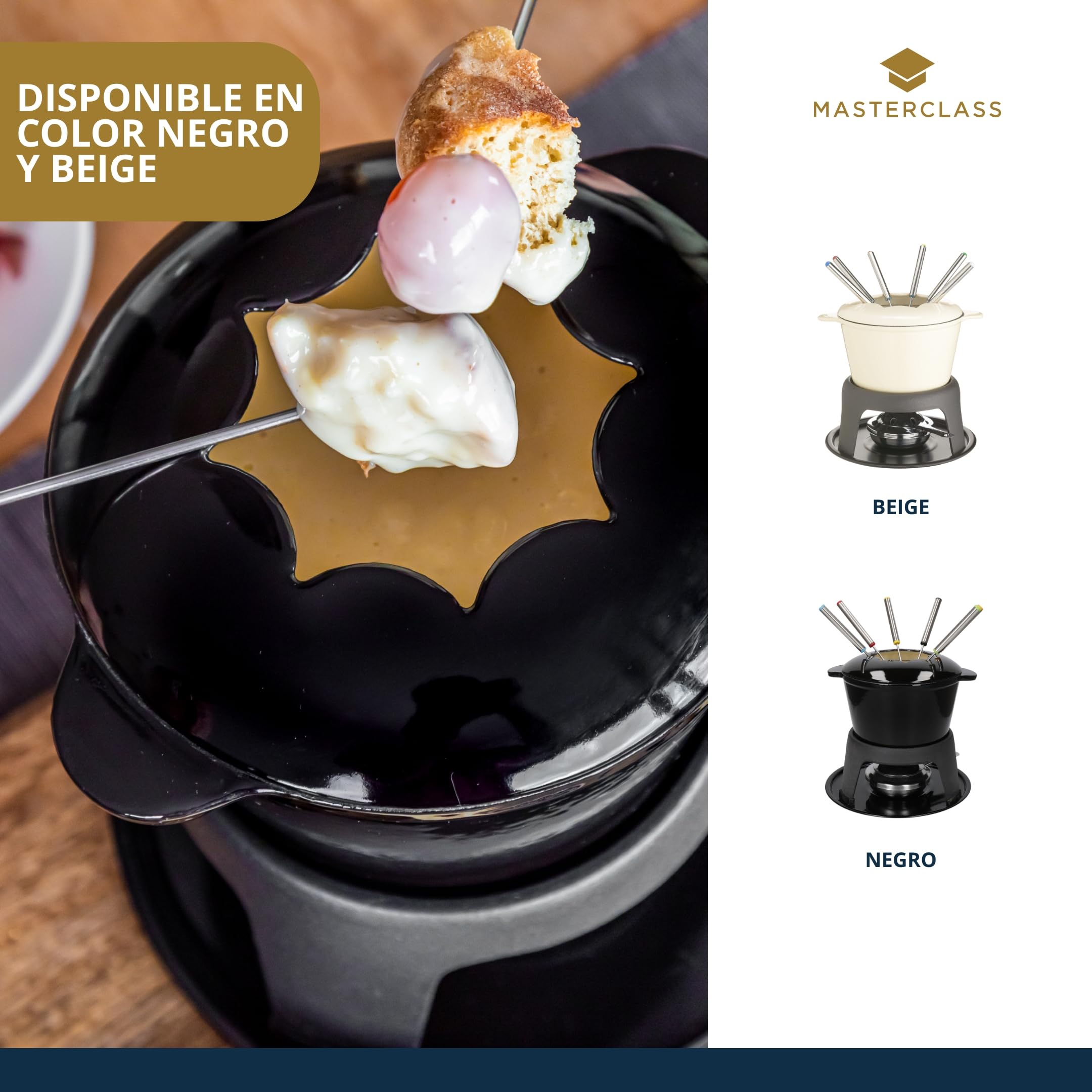 MasterClass Set de Fondue de Hierro Fundido para Chocolate, Queso, Carne, 21 x 18 cm, Negro