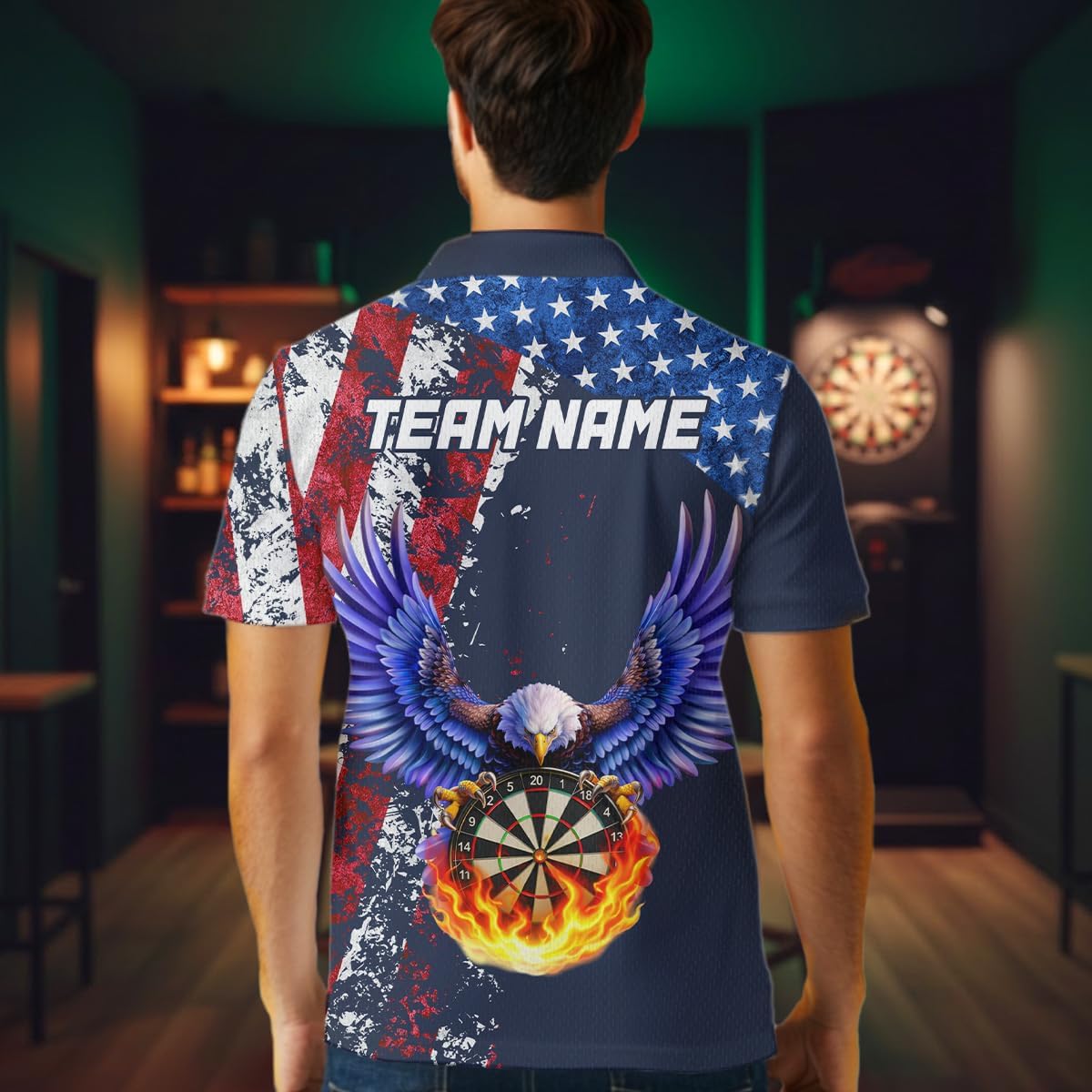 Eagle American Flag Dart Shirt for Men Women Team Dart Shirts Custom Patriotic Dart Jersey Dartboard Shirt Polo Dart 1/4 Zip