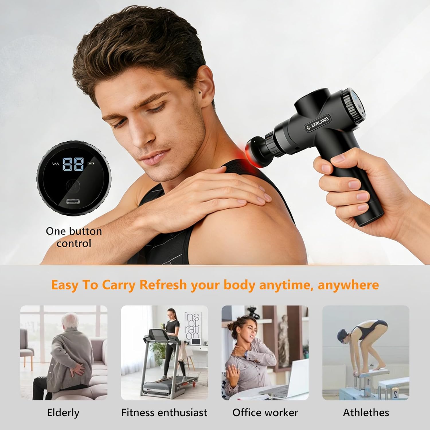AERLANG Massage Gun with Heat Mini Massager Mothers Day Gifts for Mom Muscle Massager Back Massager for Pain Relief Deep Tissue Body Massager Handheld Massager with a Carrying Case Black