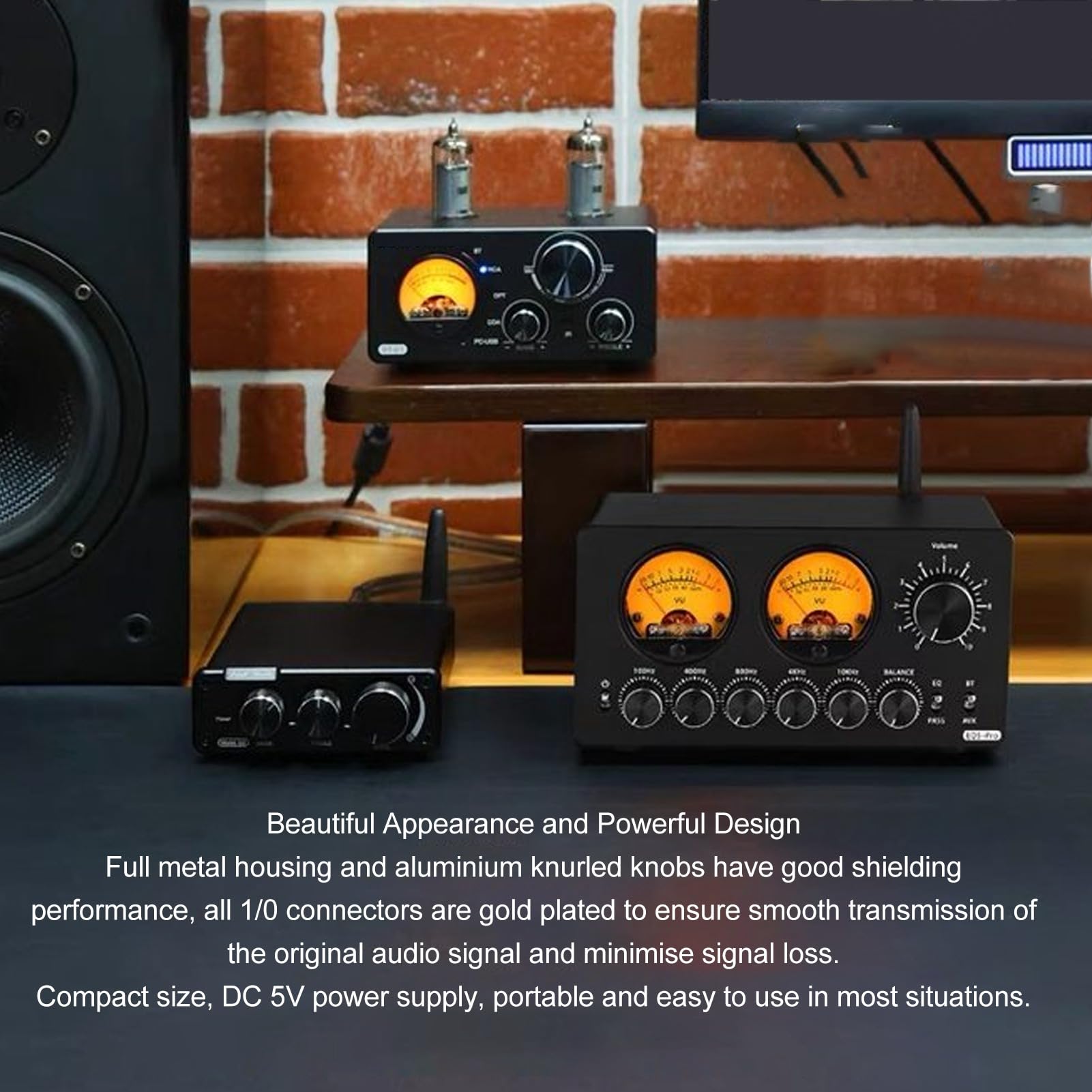 Ecualizador de 5 Bandas Bluetooth EQ Preamplificador de Sonido Ecualizador Digital con Medidores de VU Grandes Duales para Estéreo Doméstico, Altavoces de Computadora
