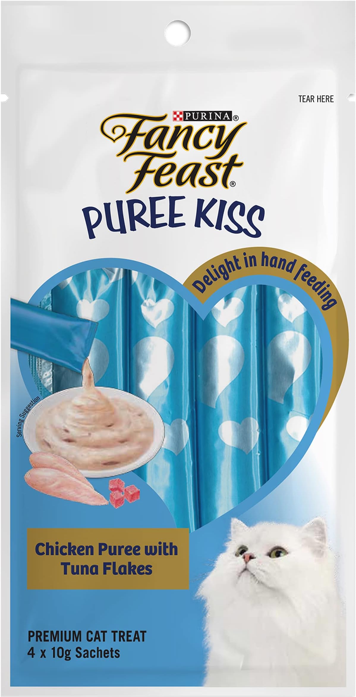 Purina, Fancy Feast Puree Kiss Chicken Puree with Tuna Flakes Cat Food, Pack of 4, 40 grams