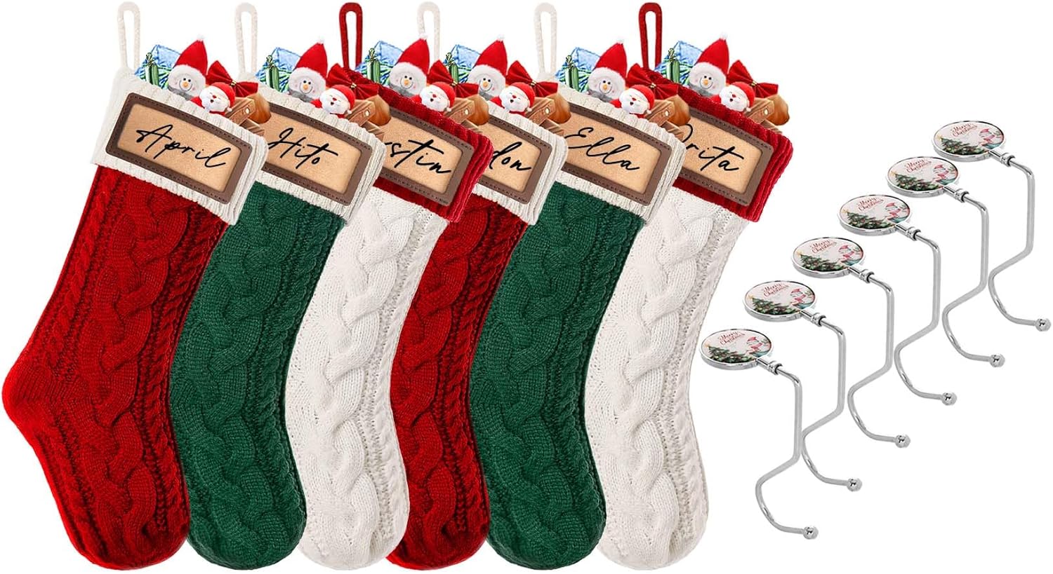 Christmas Stockings 6 Pack, 18 Inches Large Family Xmas Stockings, Hanging Mix Color Knitted Stockings(6 Colorful)