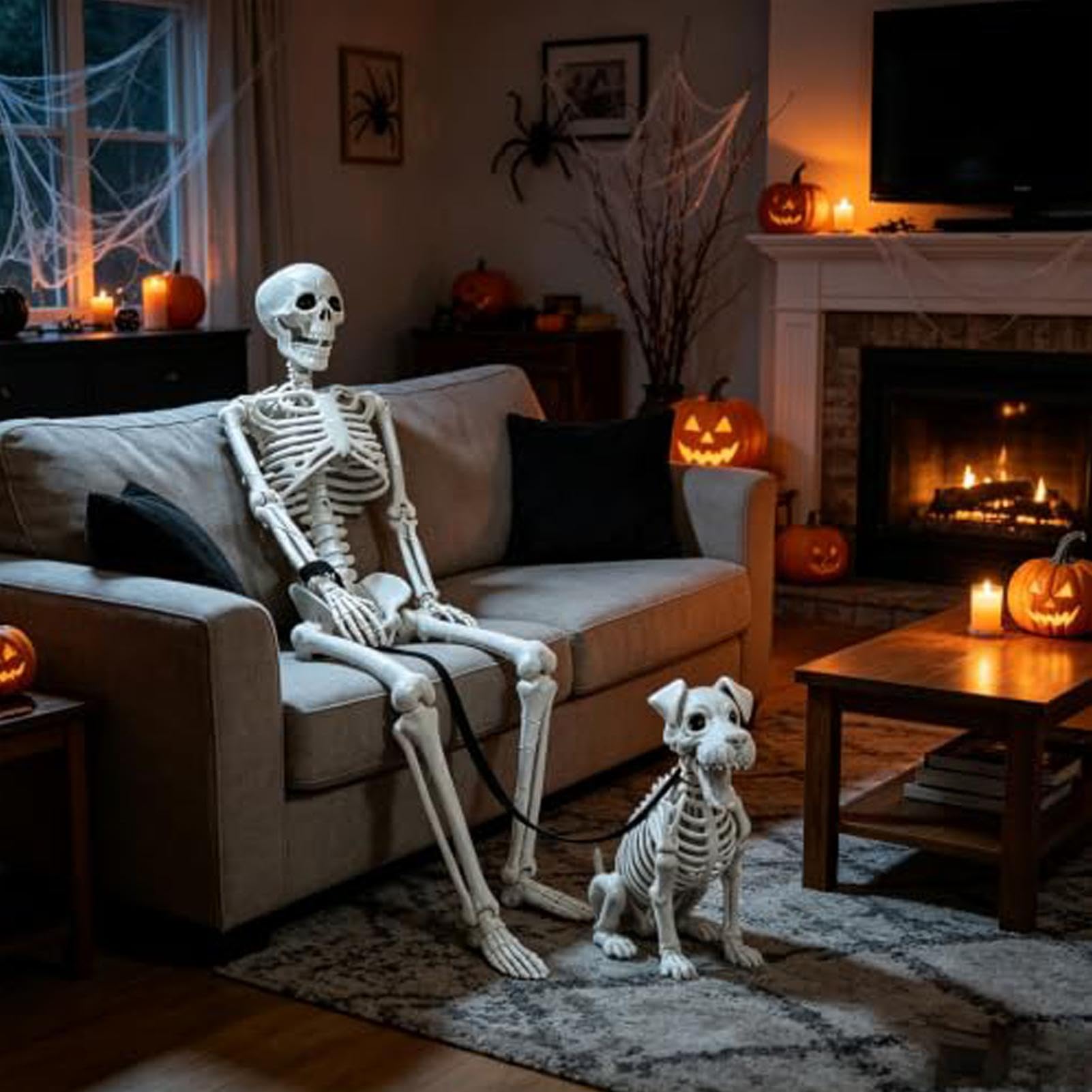 Halloween Skeleton Posable Creepy Human Walking Dog Puntelli