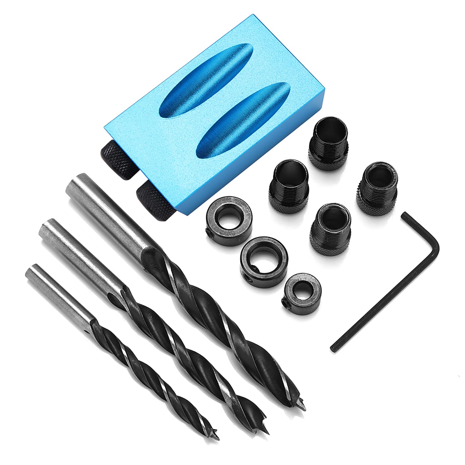Pocket Hole Jig Set, 15° Positioning Drill Jig Tool with Drill Guide, Bits, Stoppers