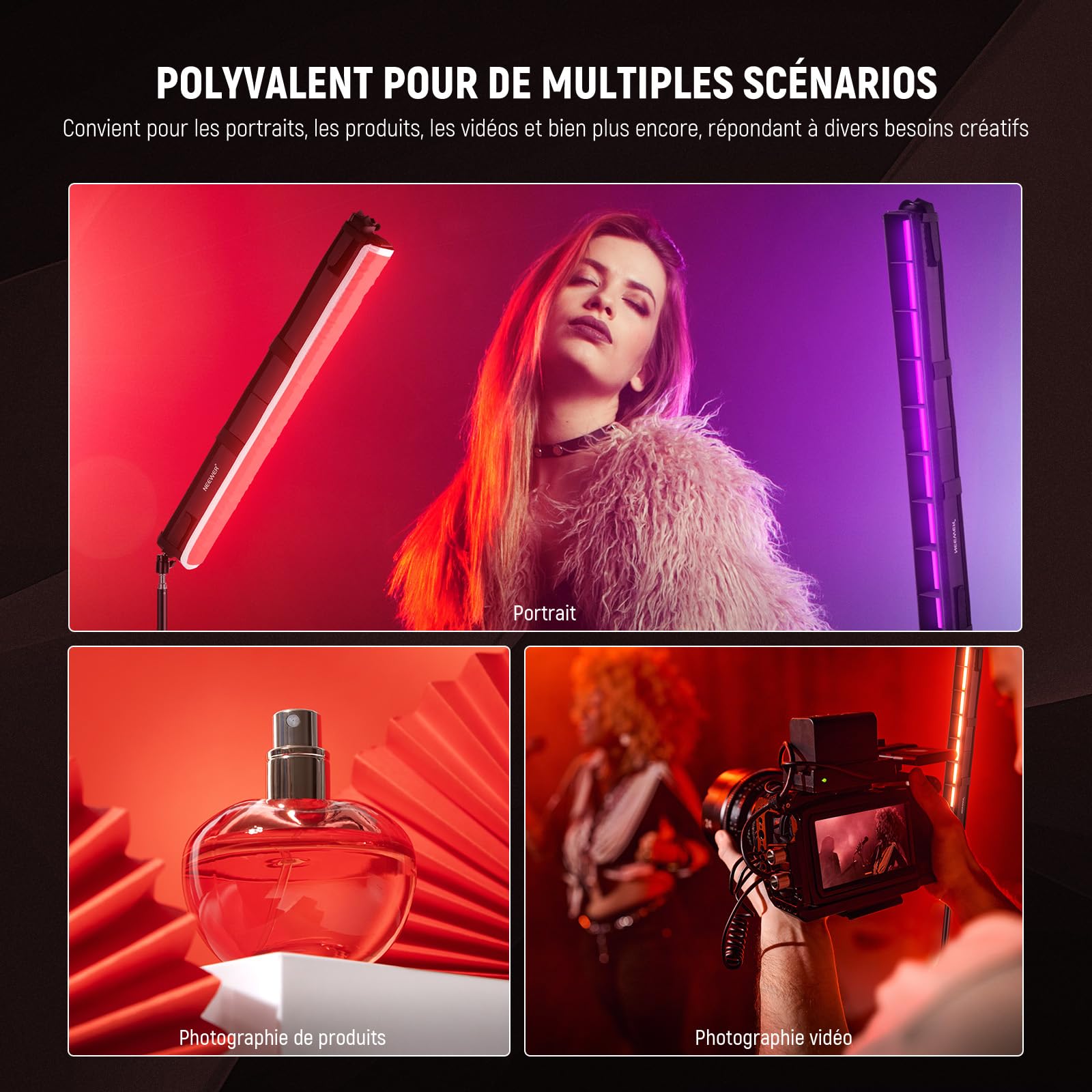 NEEWER Kit Diffuseur Lumière pour Bâton Lumineux TL60 RGB, Diffuseur de Lumière de Bande de Tube Avec Grille en Nid d'Abeille, Sac Transport, Attaches Tactiles pour Photo, Vidéo, Portrait, NS9S