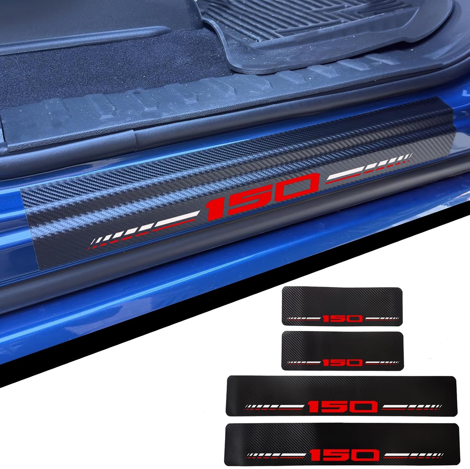 Car Door Sill Protectors Compatible with Ford F-150 2015-2026 Accessories, Thick Carbon Fiber Door Sill Scuff Plate Cover, Anti-Scratch Door Entry Guard Decorative Stickers (RED, Fit for F150)
