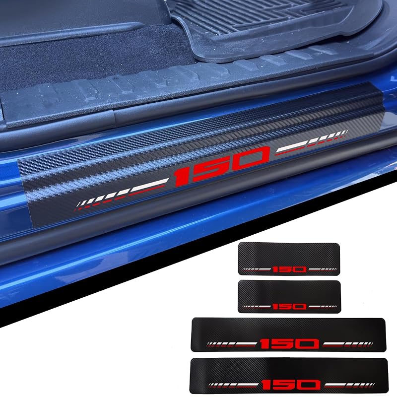 Protetor de Soleira para Ford F-150 2015–2026 em Couro Sintético com Textura de Fibra de Carbono Vermelho Vinylicity Kit com 4 peças