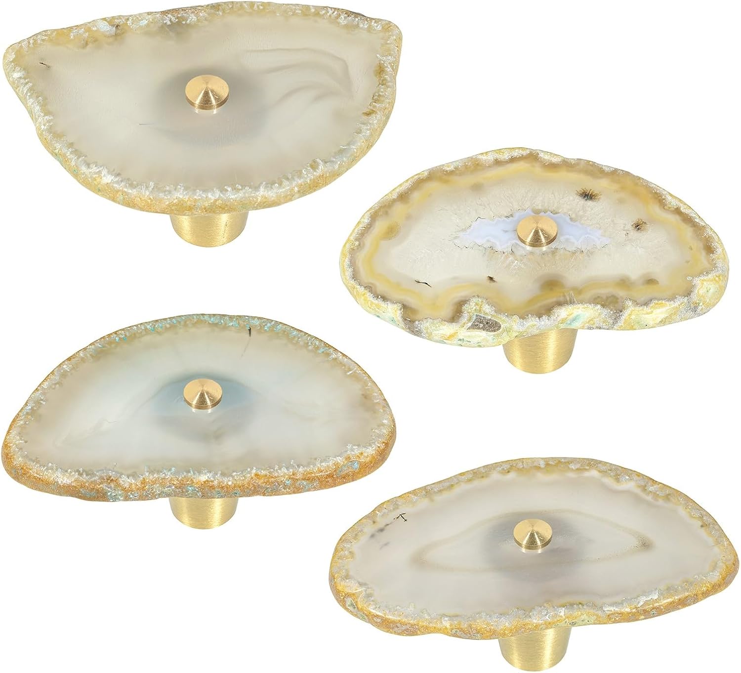 moonsix Set of 4 Agate Slice Cabinet Knobs with Screws, White Geode Stone Drawer Handles Decorative Dresser Pulls for Cupboard Closet Wardrobe