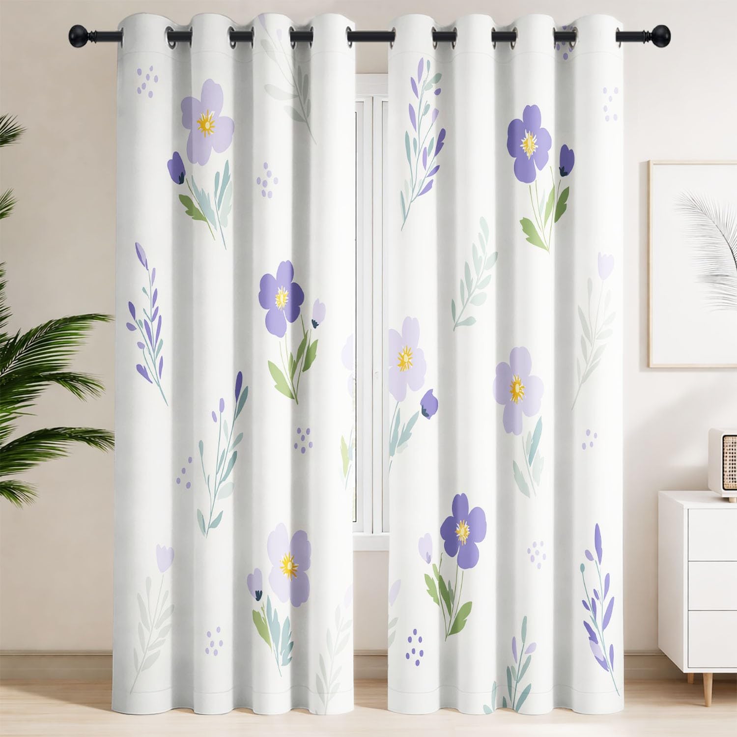 Rideaux occultants thermiques 140x180 à oeillets rideau floral vert pour fenêtre de chambre