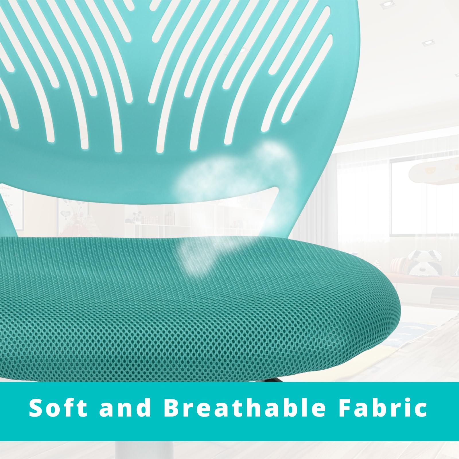 FurnitureR Moderne sans Bras pour Enfants-Chaise de Bureau réglable et pivotante pour écrire à la Maison-Turquoise, Plastique Métal, 38,5CM x40CM x75-87CM