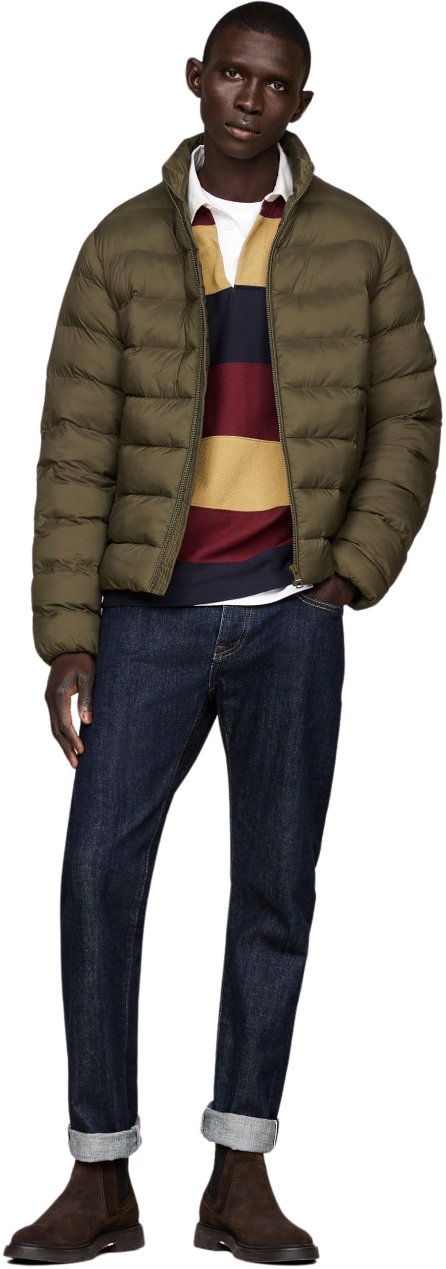 Tommy Hilfiger Uomo Giacca Trapuntata Mid Weight Stand Collar Jacket senza Cappuccio