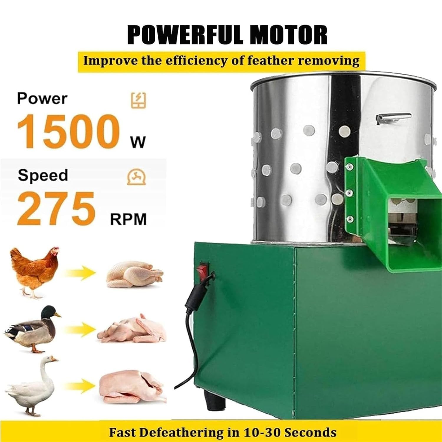 Macchina dello spiffatore del pollame, dispositivo di rimozione della piuma dell'acciaio inossidabile del diametro di 23cm per l'elaborazione dell'azienda agricola dell'anatra del pollo