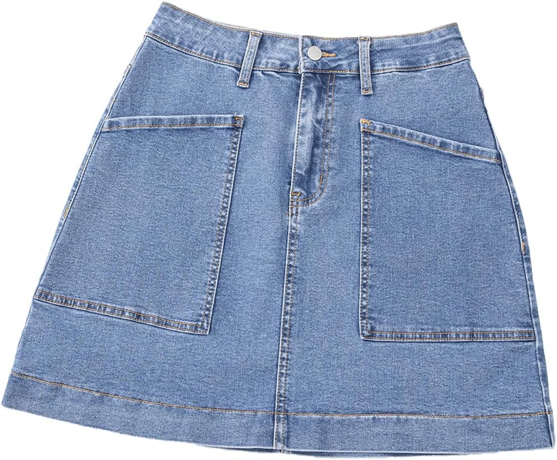Sidefeel Women's Jean Skirt High Waisted Stretch Casual Summer Zimbaplatinum Denim Skirt with Pockets - Image 7