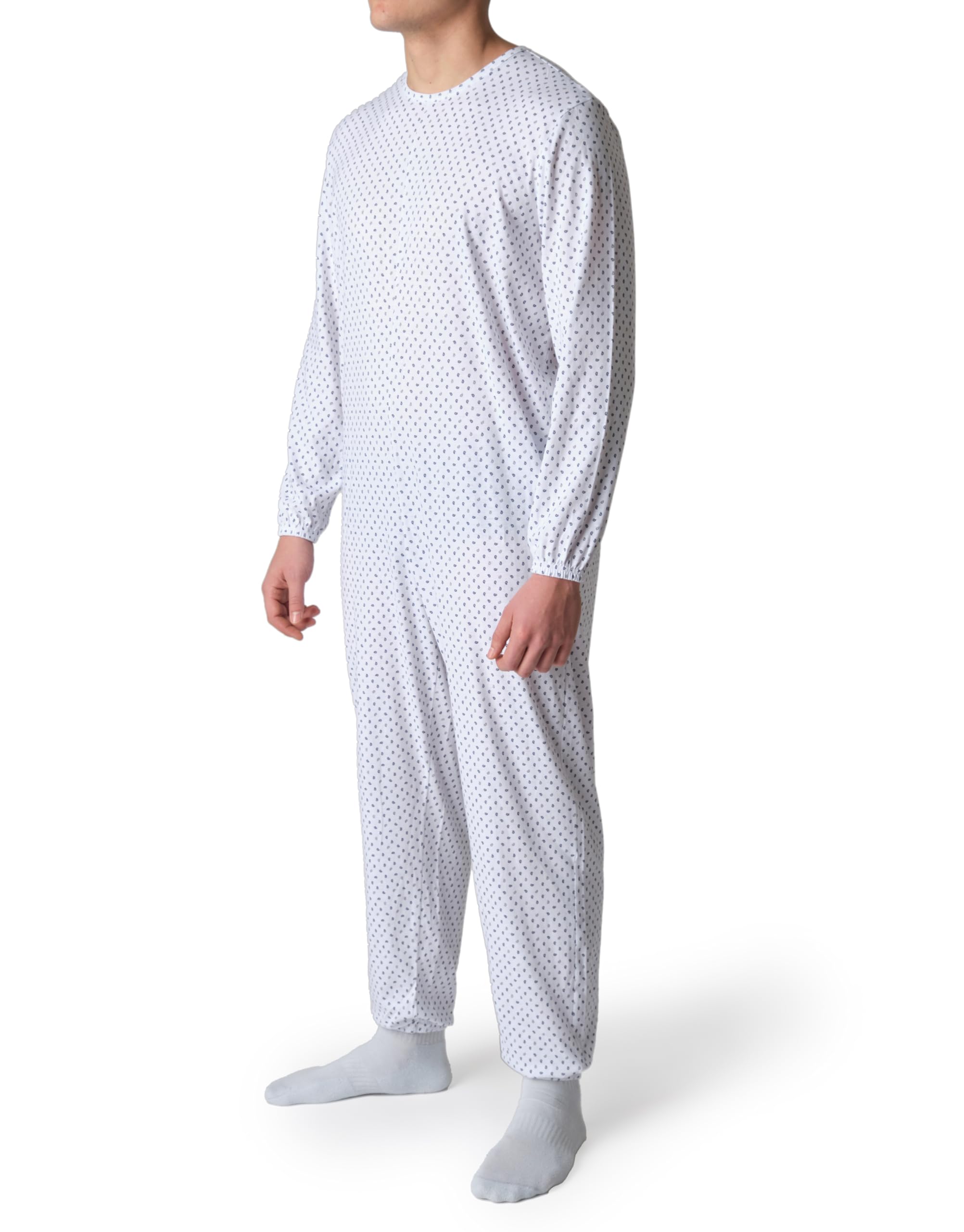 Pyjama sanitaire pour personnes âgées en coton d'été avec fermeture éclair arrière - Tuton pour personnes âgées avec Alzheimer ou Incontinence Made Italy - paisley bleu et gris