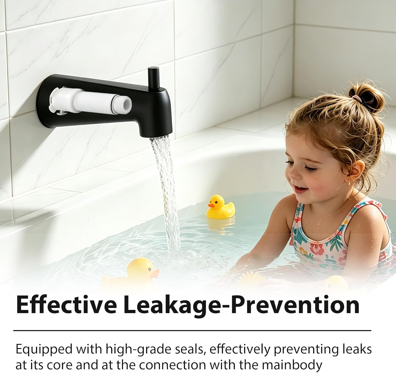 7" Slip-On Diverter Tub Spout, Extra-Long Replacement Bathtub Spout for 1/2" Copper Water Tube, Compatible with Moen 3839/3853, Slip-On Bathtub Faucet with Diverter, Matte Black