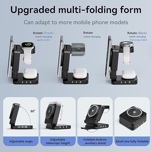 Miniatura 4 de Cargador inalámbrico 3 en 1, estación de carga plegable para Apple Samsung, soporte de carga magnético, estación de carga rápida de 15 W para