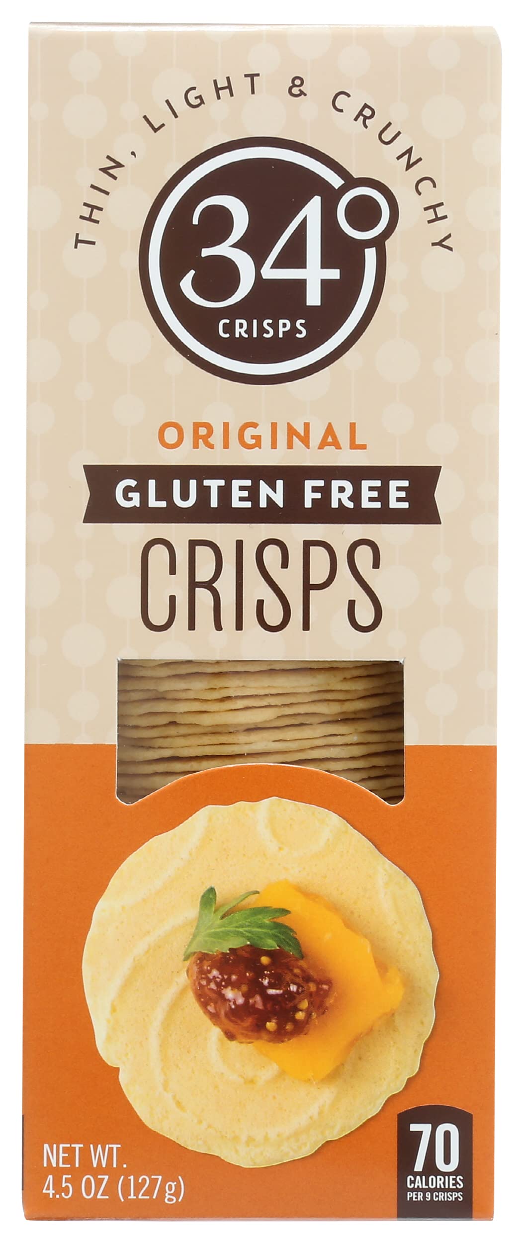34 DegreesOriginal Gluten Free Crisps, Thin Light & Crunchy Crisps, 4.5 Oz (Pack of 12)