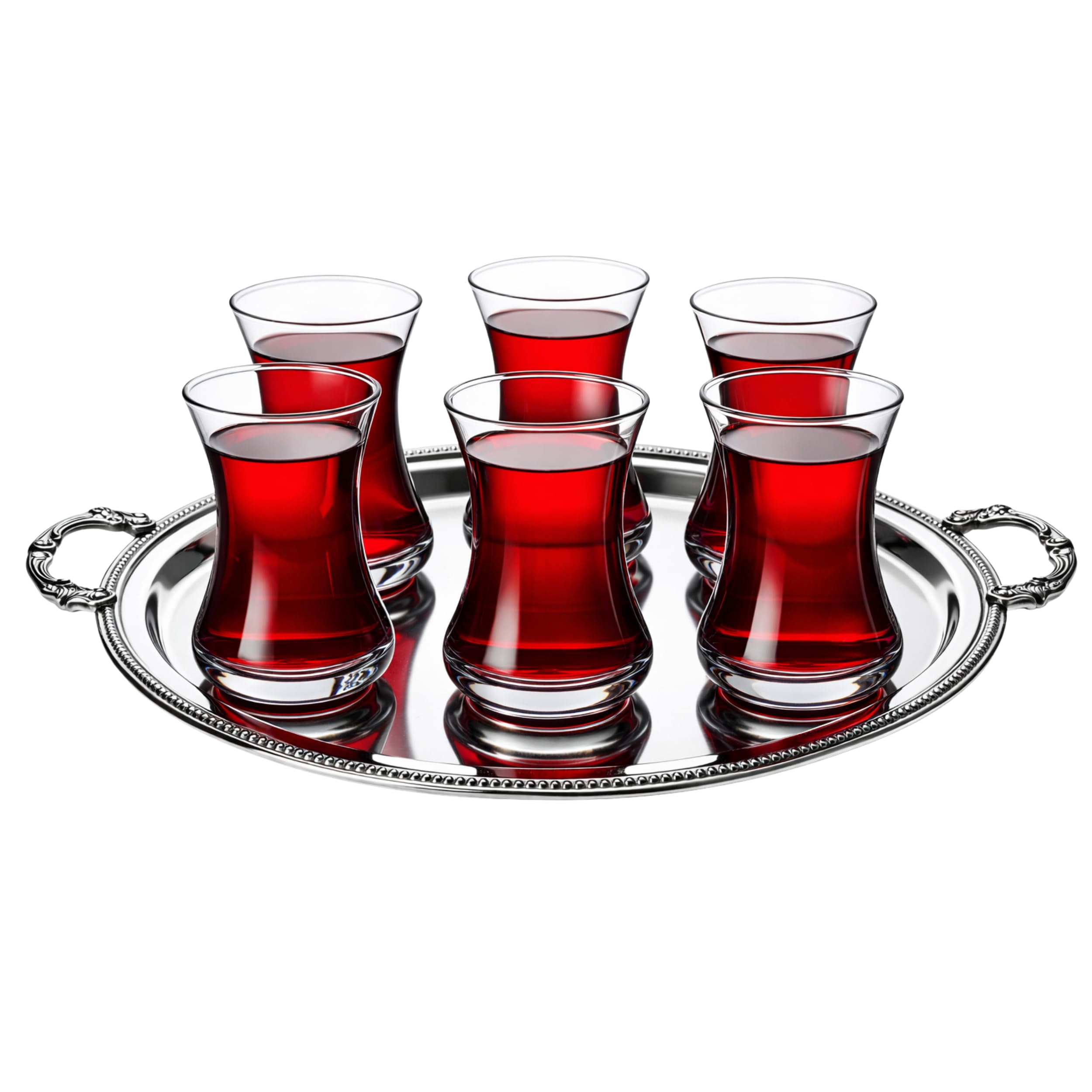 Happy Shop UK Turkish Tea Glasses for 6 People, 130 ml (4.5oz), Elegant Tea Set, Traditional Arabic Persian Tea Cups, Istikan, Ince Belli Cay Bardagi, Tazas de te, Cultural Gift