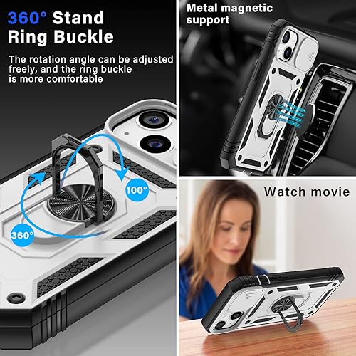 Miniatura 2 de PASNEW Funda para iPhone 14 con soporte, funda para cámara deslizante de cuerpo completo, carcasa rígida militar, carcasa rígida a prueba de golpes,