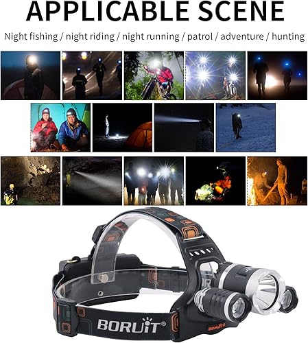 Miniatura 9 de BORUIT RJ-3000 - Faro de luz LED negra, 3 modos de luz blanca y UV, 5000 lúmenes, recargable, luz negra, para caza, campamento, senderismo, pesca,