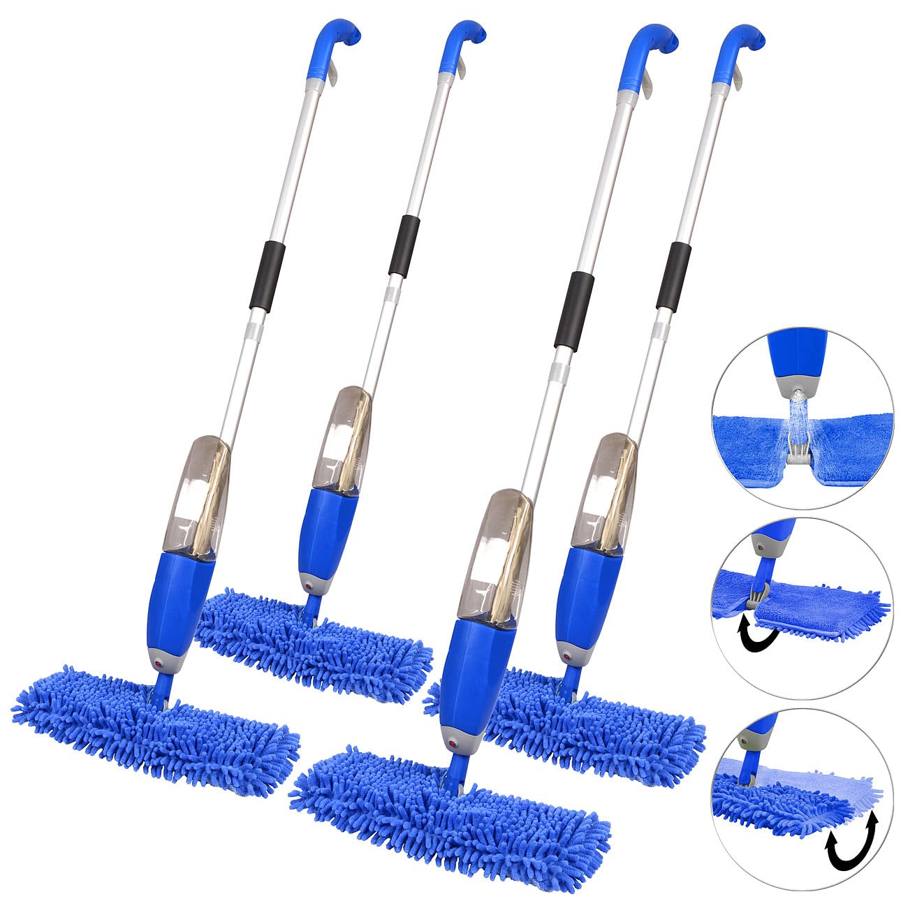 Sichler Haushaltsgeräte Sprüh Bodenwischer: 4er-Set Nass-Trocken-Bodenwischer, Sprühfunktion, 700ml Wassertank (Sets Profi, Trocken Wischmop)