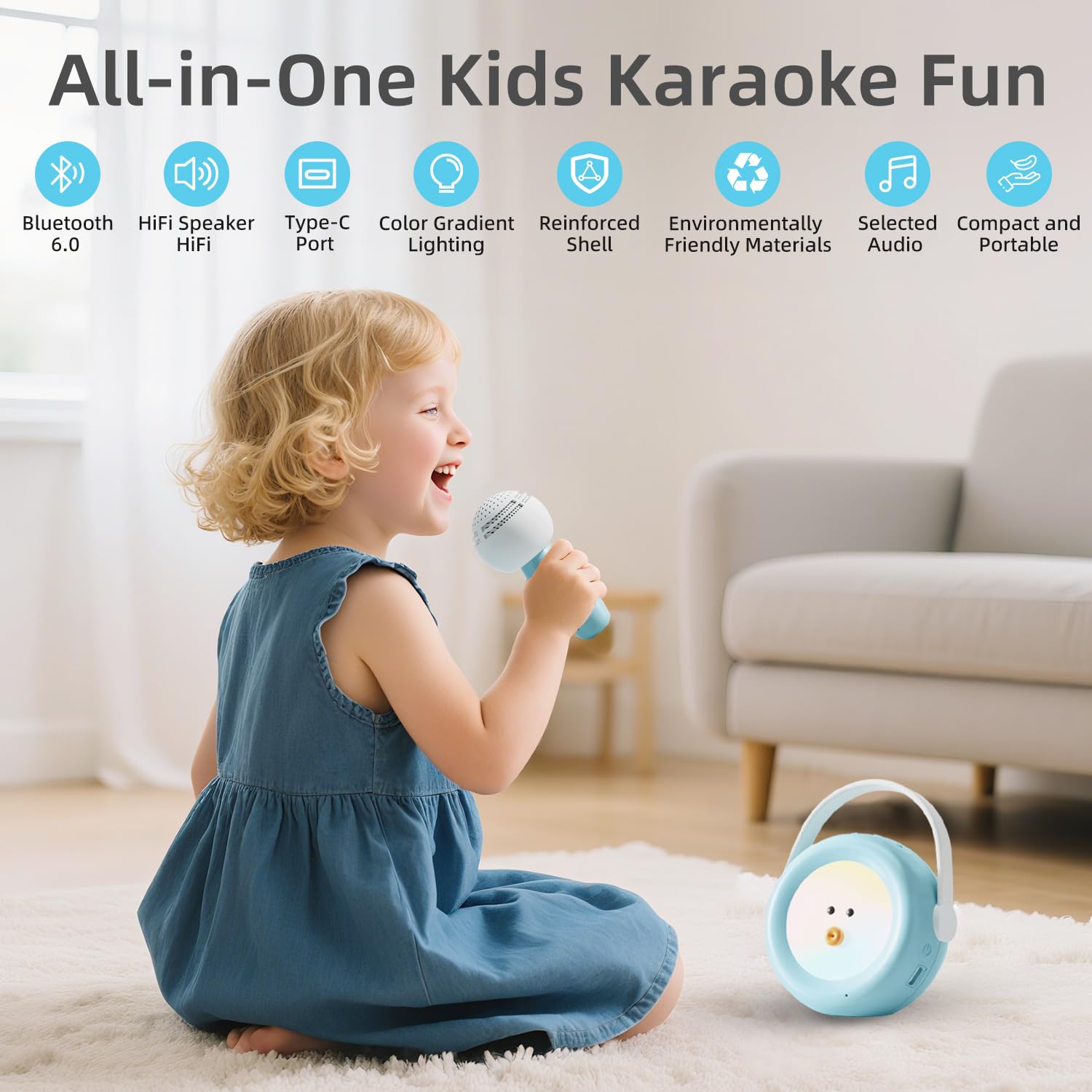 MING XIAO Karaoke Machine for Kids with 2 Wireless Microphones, Night Light & Original/Accompaniment Switch - Image 2