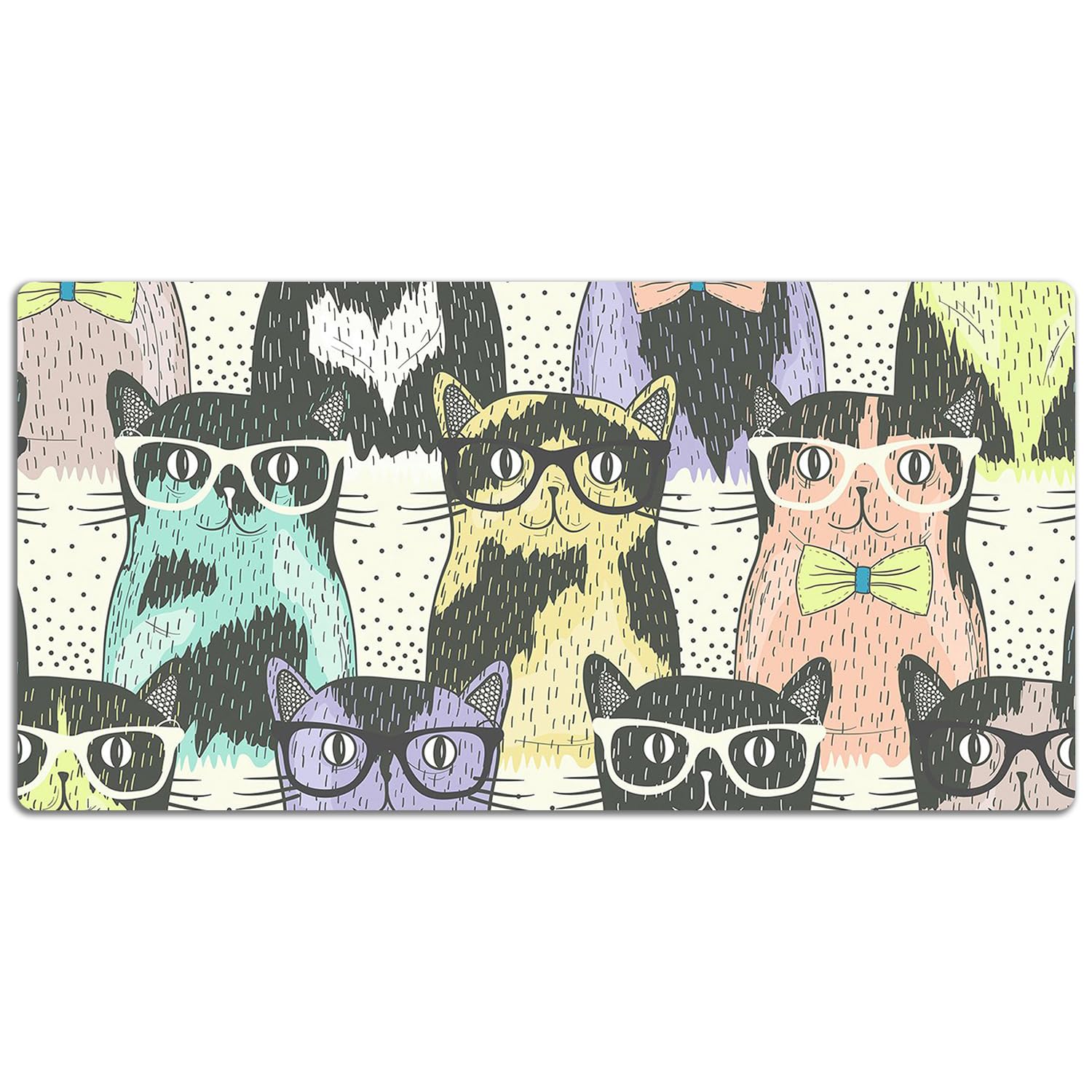 Couverture De Bureau 120x60 cm pour L’espace de Travail Antidérapante Protection des Surfaces Vinyle PVC Idéal à la Maison Imperméable Facile à Nettoyer Bords Arrondis - Chats à lunettes
