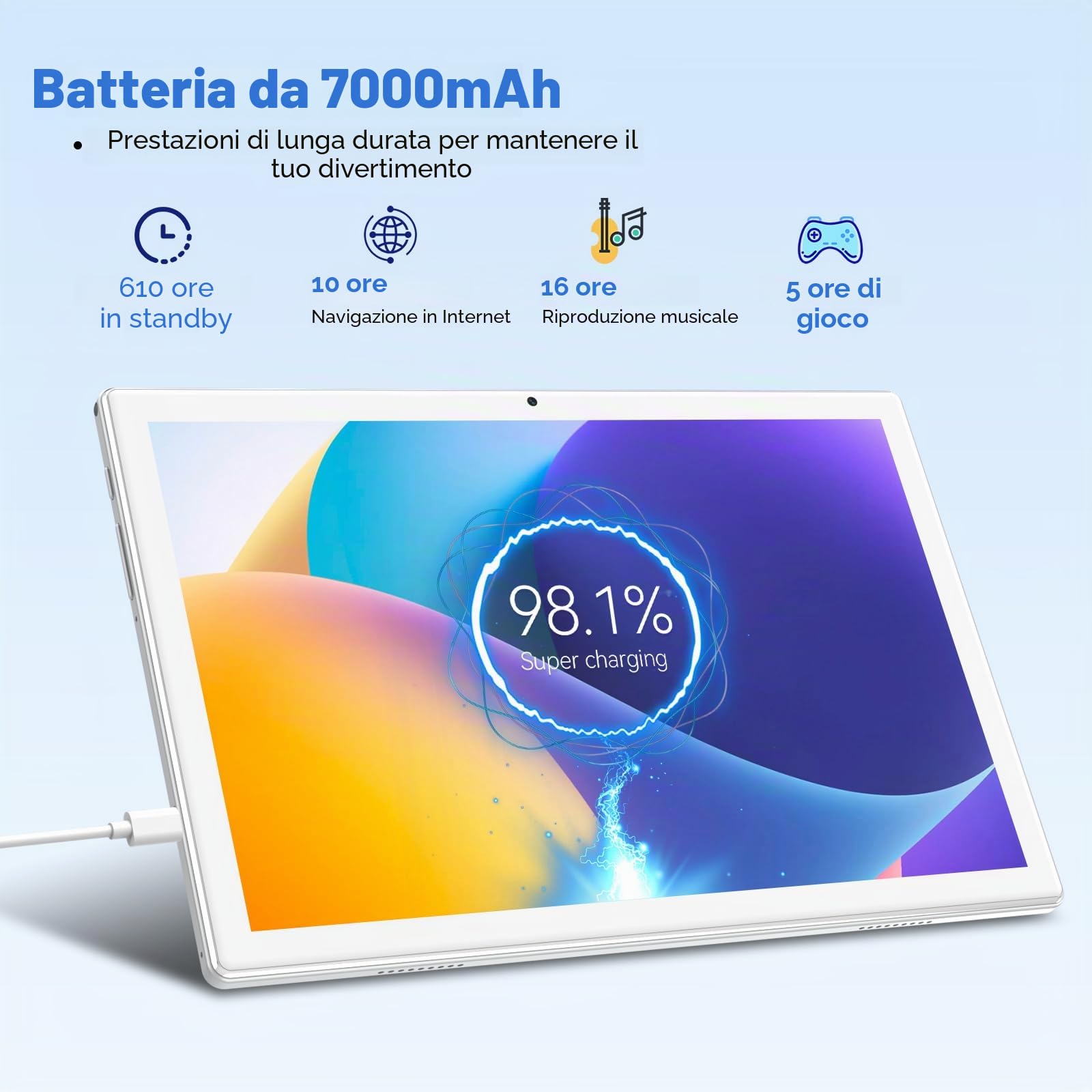 ANTEMPER Tablet 10 Pollici, 2024 Newest Android 13 Tablet PC, Octa-Core 16GB RAM+128GB ROM (1TB TF), 5G WiFi, Bluetooth 5.0, GPS, Tablet 2 in 1 con Tastiera, Penna, Mouse, Argenteo