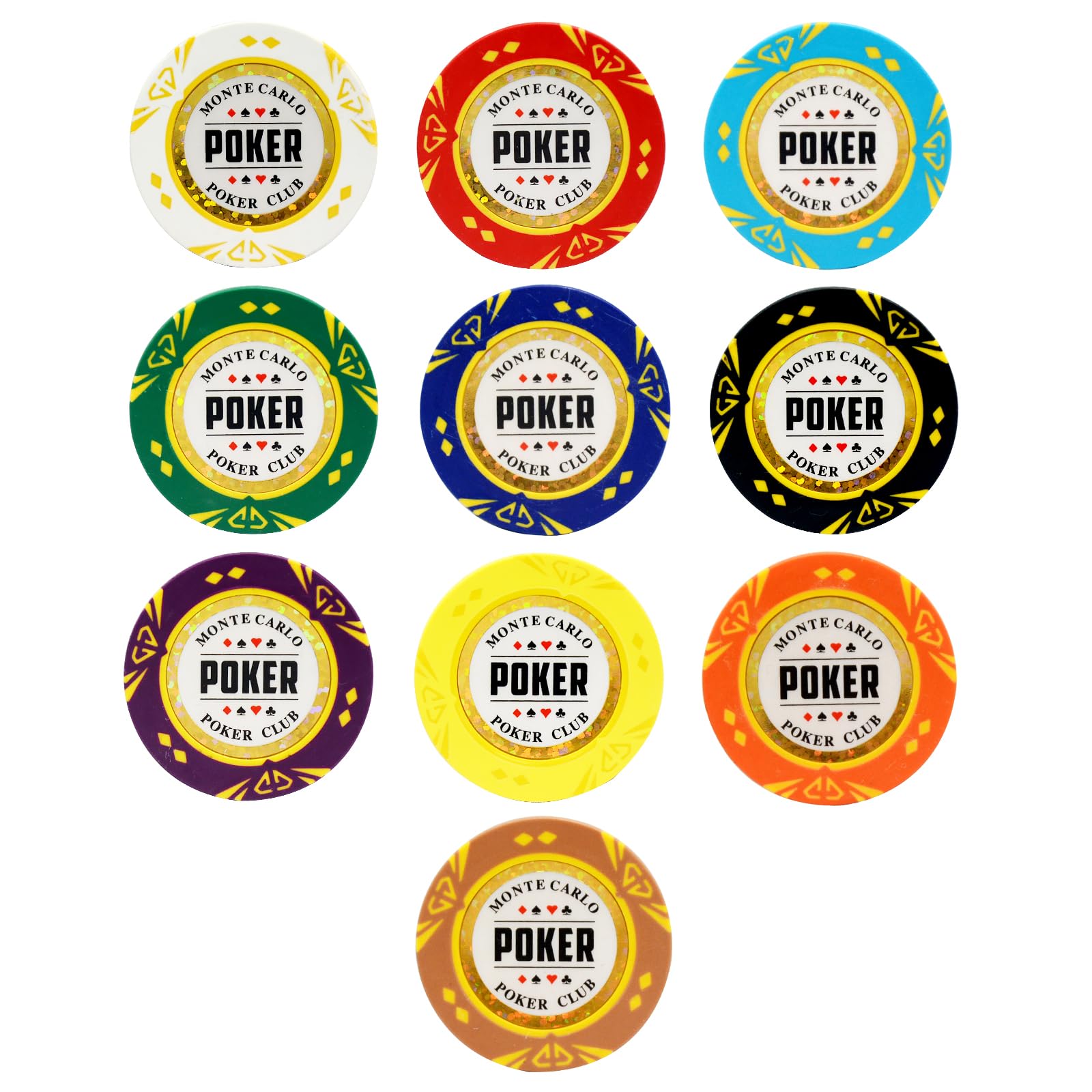 14 Gramm Clay Poker Chips Monte Carlo Poker Chips Casino Grade Poker Chip nummerierte Chips und Blanko-Chips für Texas Hold'em, Blackjack Pokerspiele 50 Stück