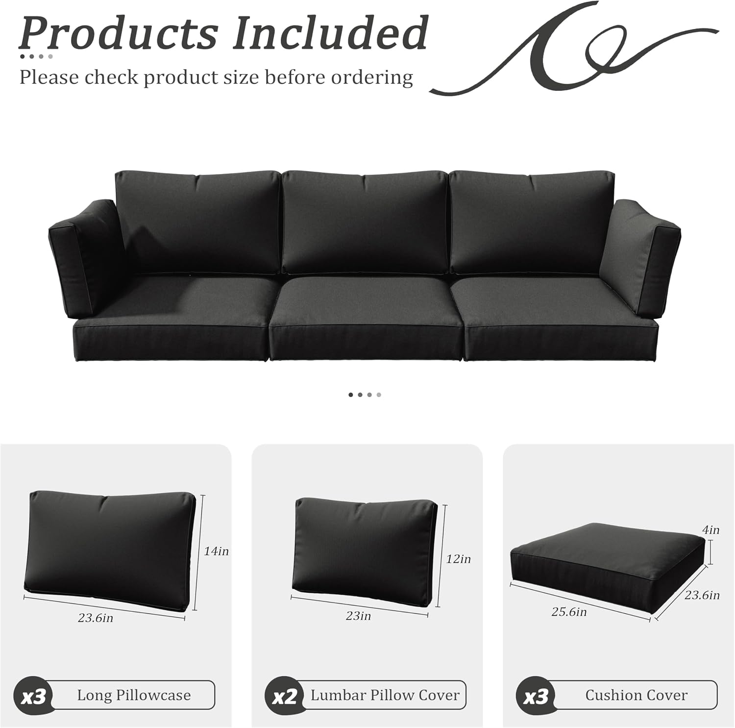 8p Outdoor Cushion Slipcovers Outdoor Patio Cushions Covers Replacement Waterproof with Zipper for 3-Seat Rattan Sofa Patio Furniture Cushion Covers, Covers Only