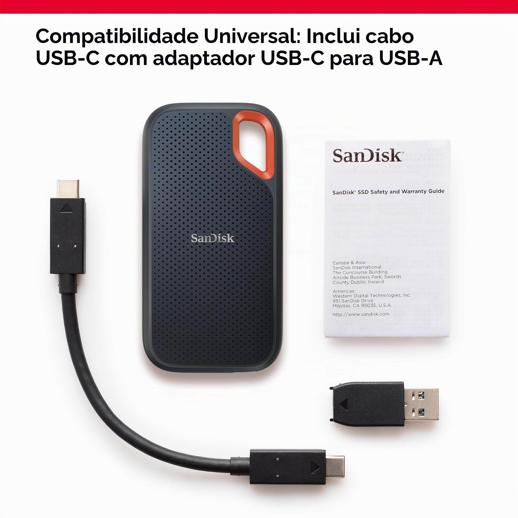 SanDisk SSD portátil extremo de 8 TB - até 1050 MB/s, USB-C, USB