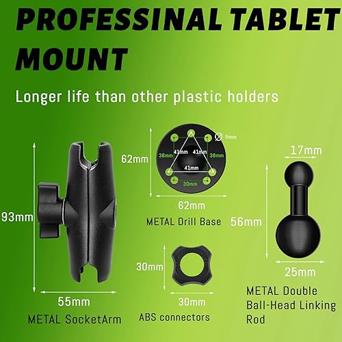 Miniatura 3 de Soporte de metal para tableta, para camión, automóvil, vehículo, base de taladro industrial resistente, soporte para iPad, para tablero, pared,